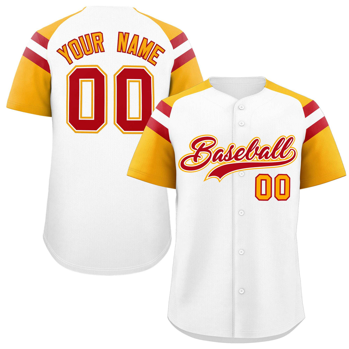 Custom White Yellow Contrast Raglan Sleeves Authentic Baseball Jersey| KXKSHOP