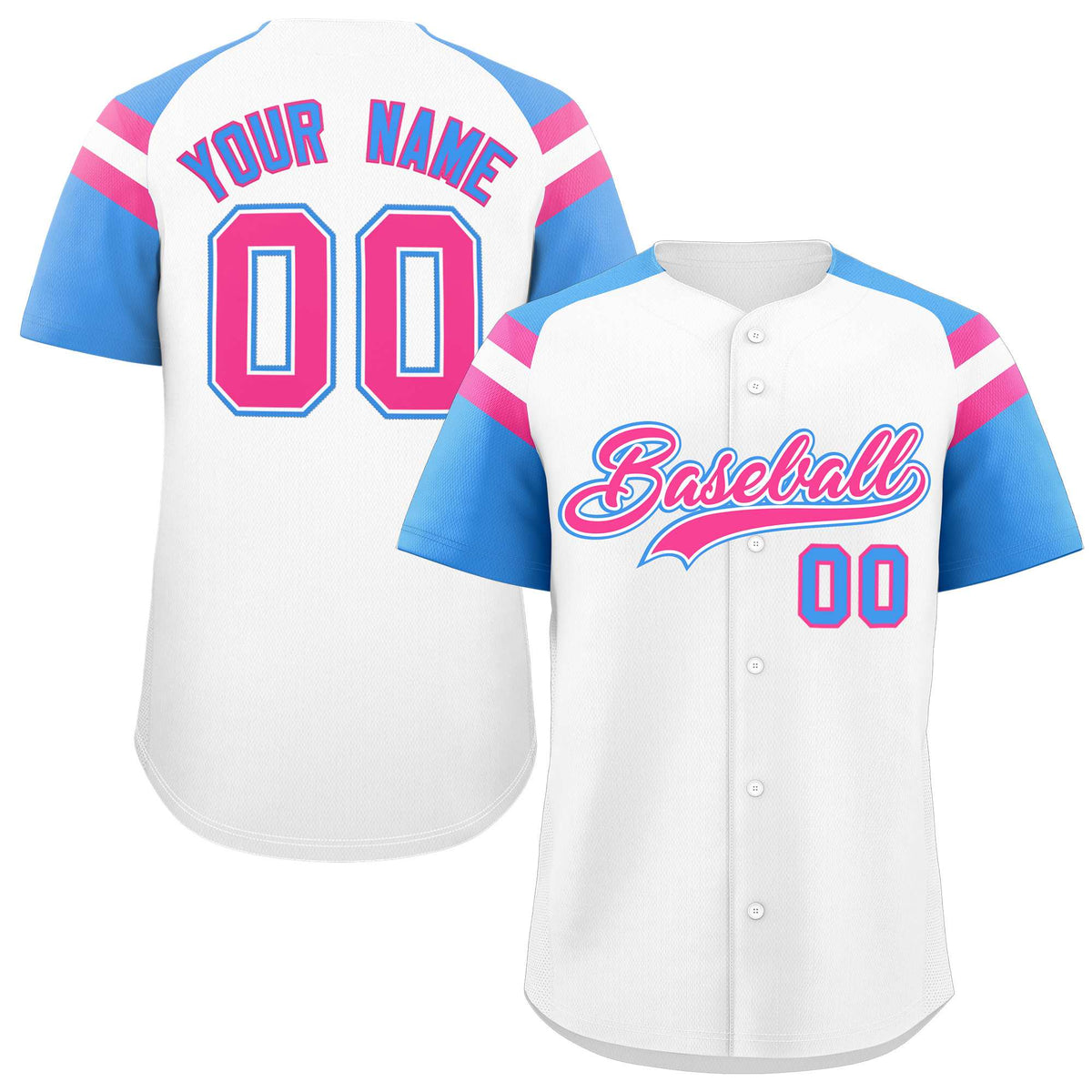 Custom White Powder Blue Contrast Raglan Sleeves Authentic Baseball Jersey| KXKSHOP