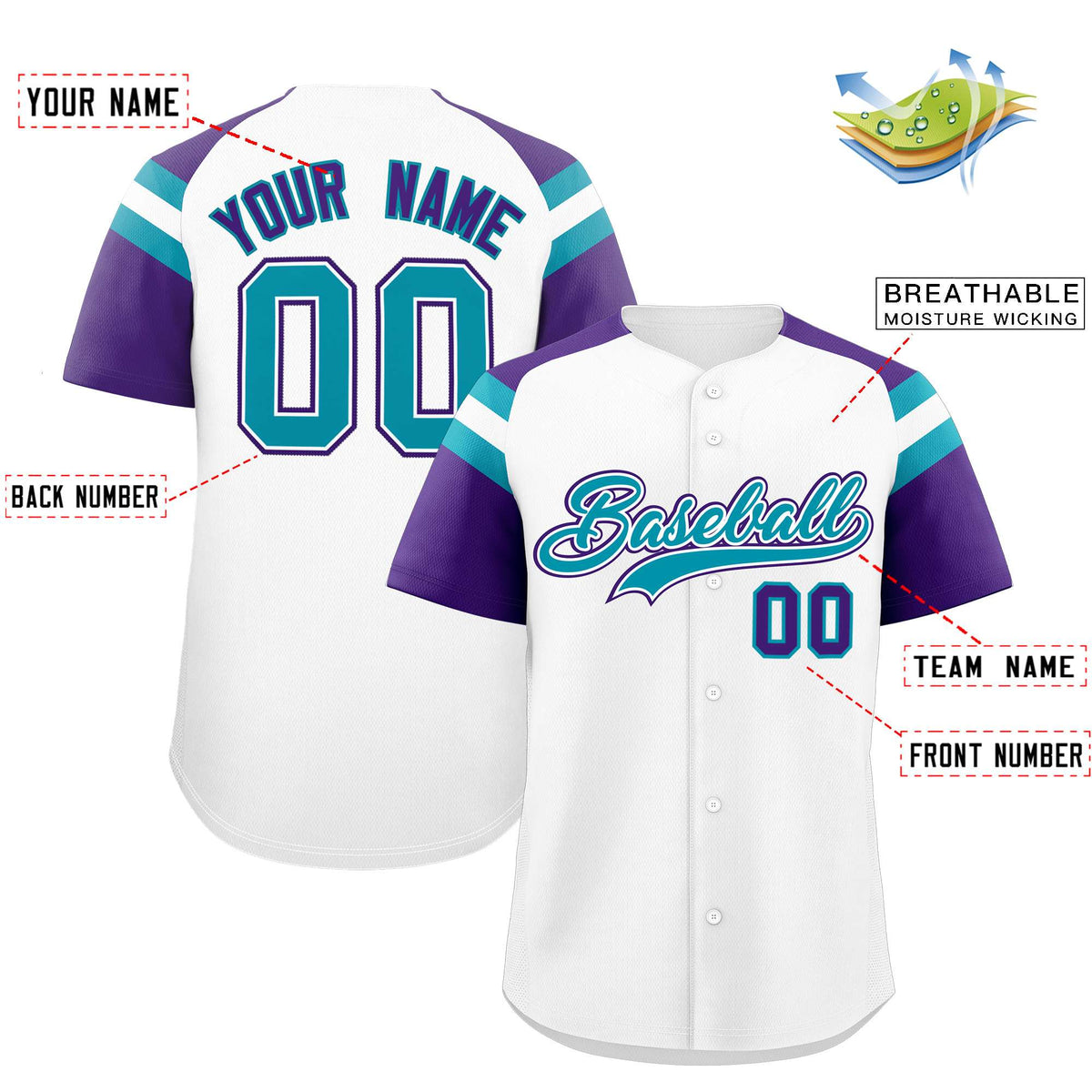 Custom White Purple Contrast Raglan Sleeves Authentic Baseball Jersey| KXKSHOP