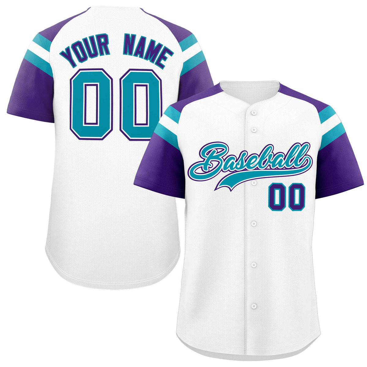 Custom White Purple Contrast Raglan Sleeves Authentic Baseball Jersey| KXKSHOP