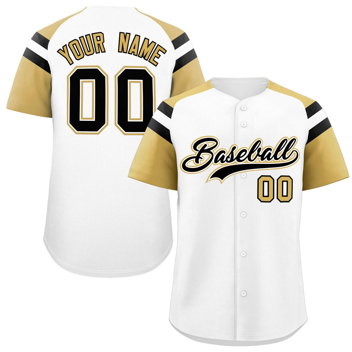 Custom White Old Gold Contrast Raglan Sleeves Authentic Baseball Jersey| KXKSHOP
