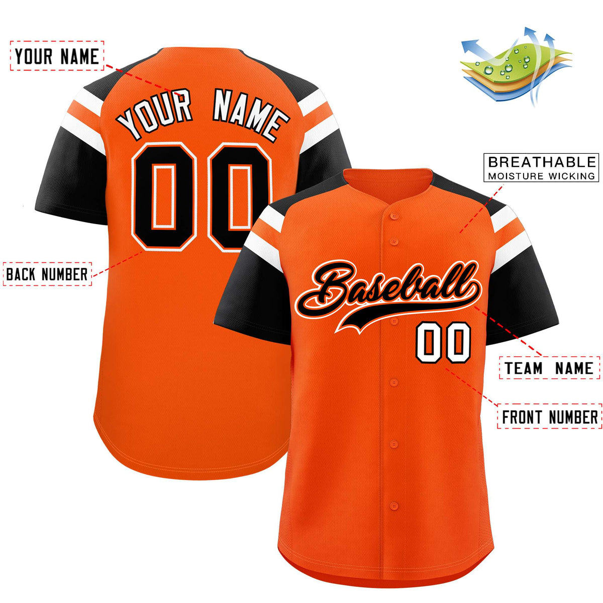 Custom Orange Black Contrast Raglan Sleeves Authentic Baseball Jersey| KXKSHOP