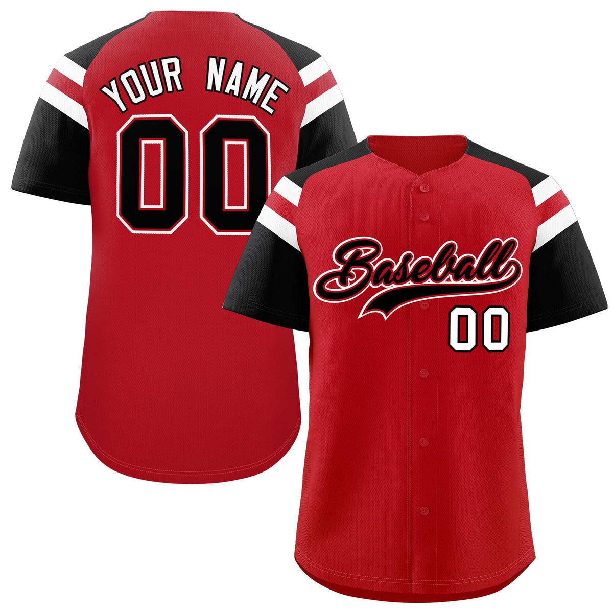 Custom Red Black Contrast Raglan Sleeves Authentic Baseball Jersey| KXKSHOP
