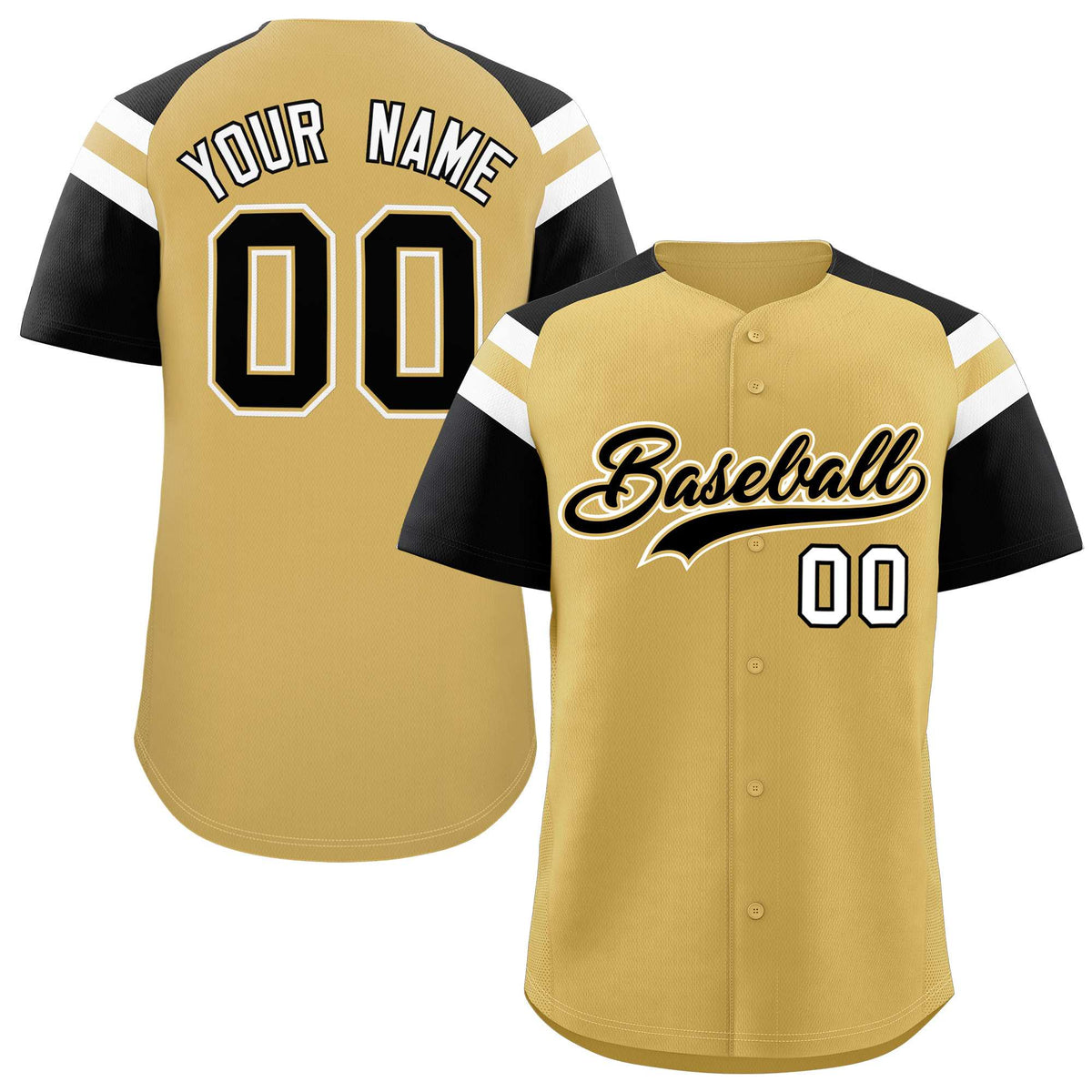 Custom Old Gold Black Contrast Raglan Sleeves Authentic Baseball Jersey| KXKSHOP
