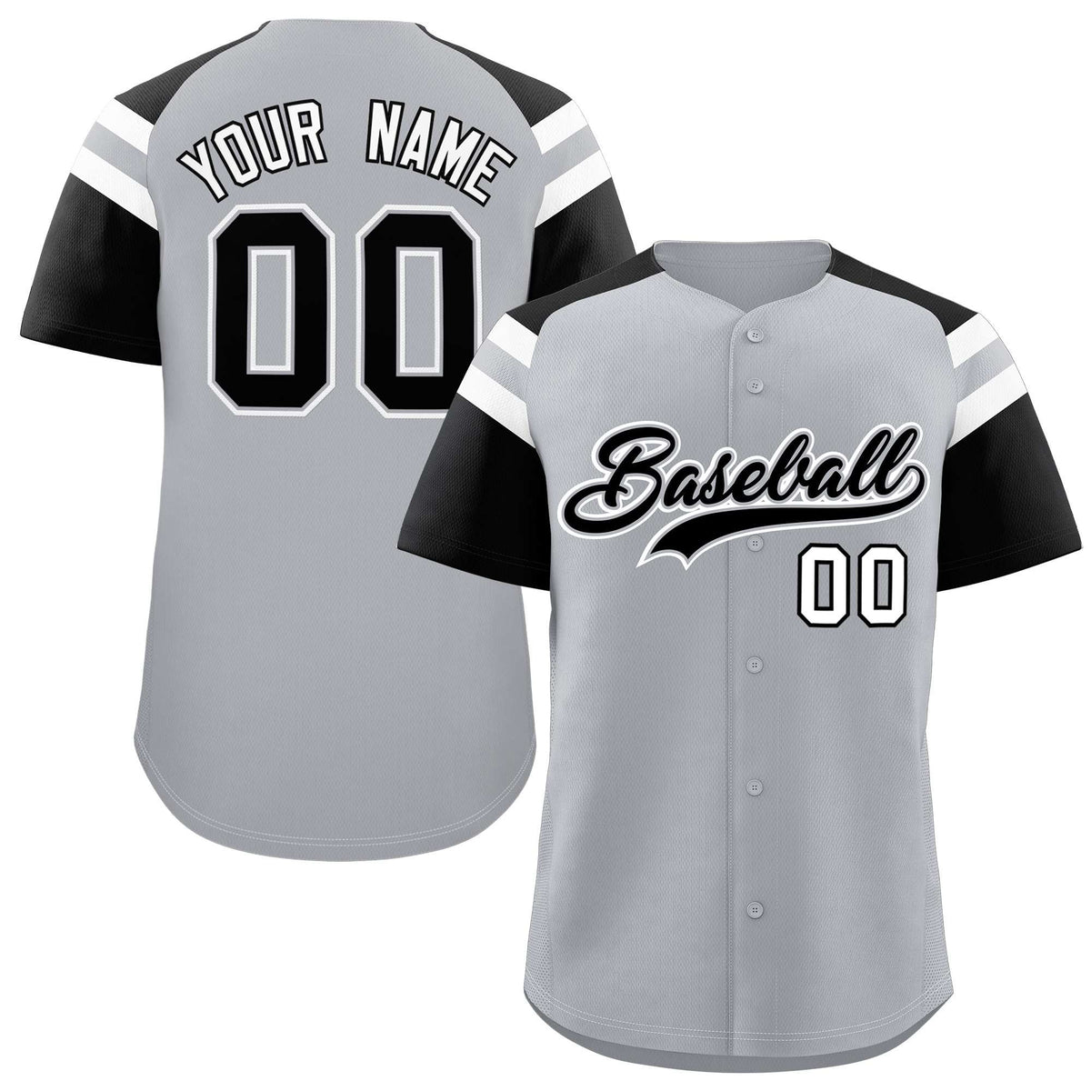Custom Silver Black Contrast Raglan Sleeves Authentic Baseball Jersey| KXKSHOP