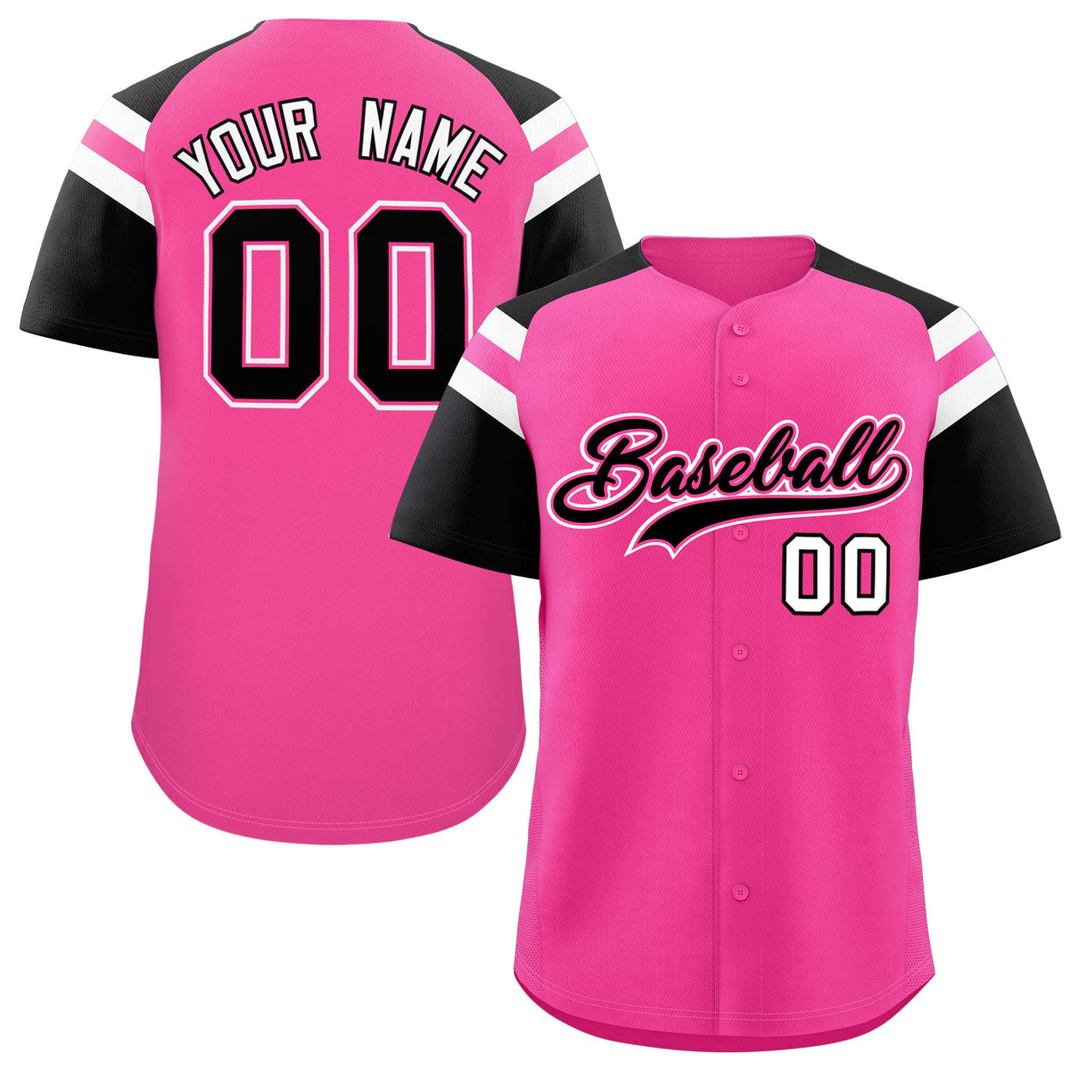 Custom Pink Black Contrast Raglan Sleeves Authentic Baseball Jersey| KXKSHOP