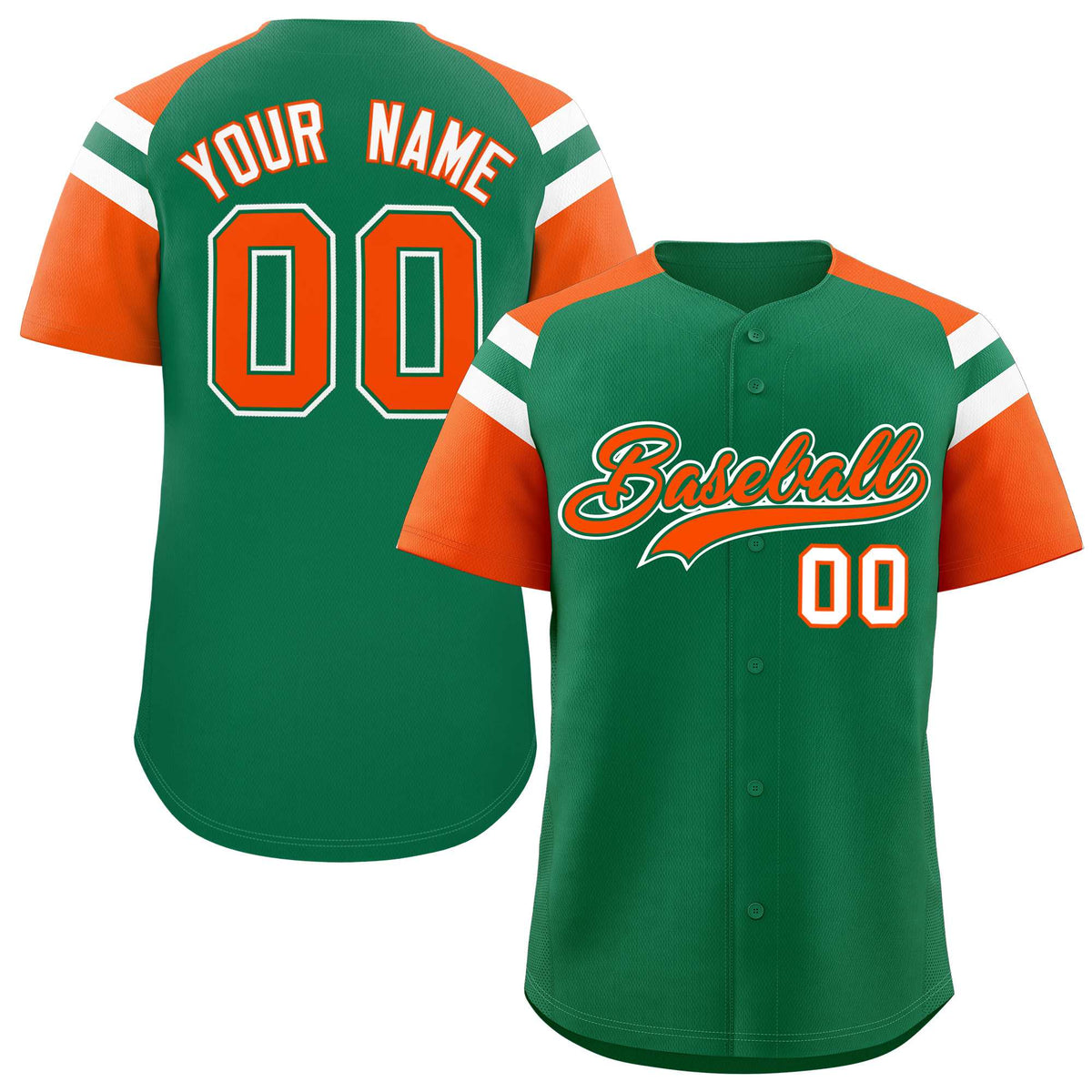 Custom Kelly Green Orange Contrast Raglan Sleeves Authentic Baseball Jersey| KXKSHOP