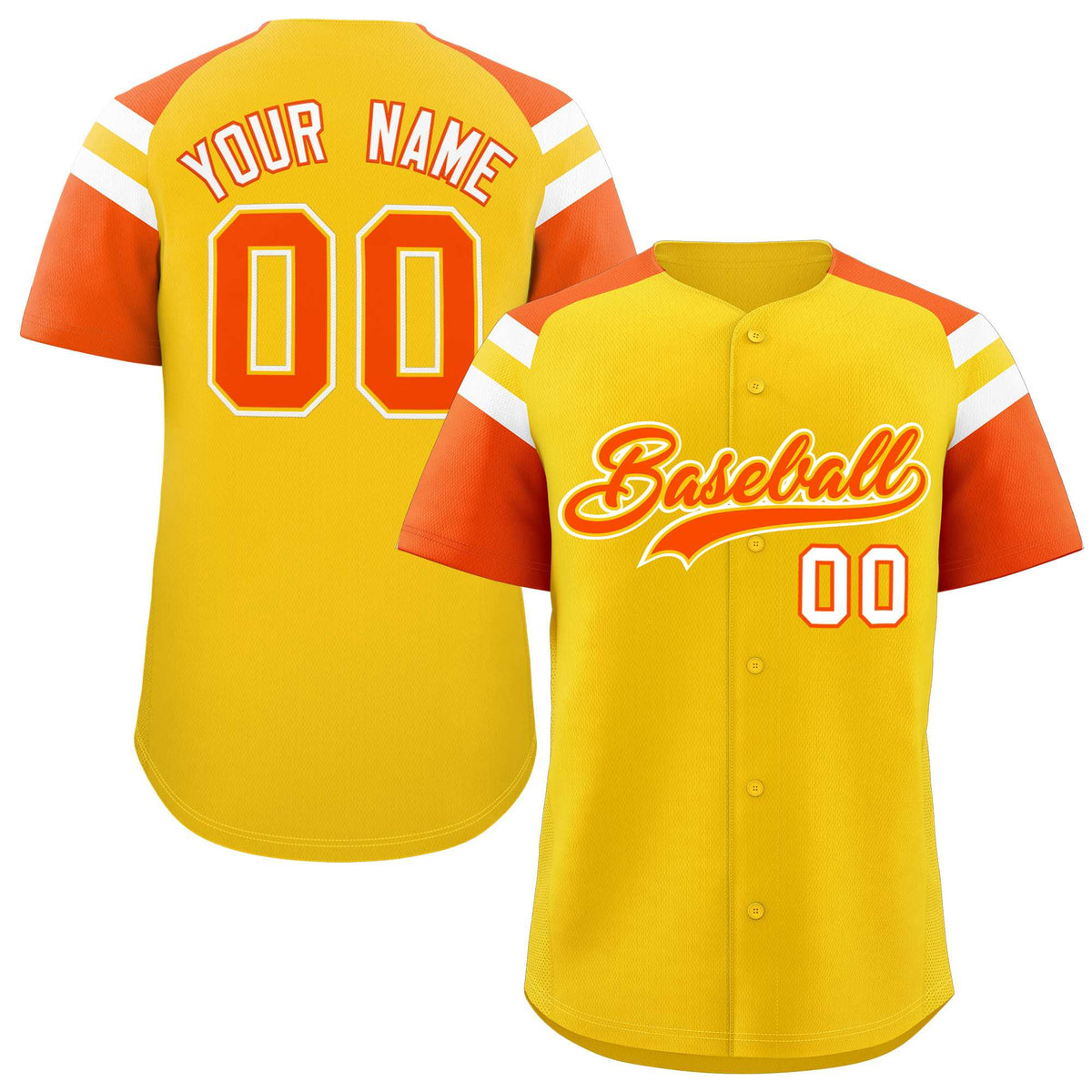 Custom Gold Orange Contrast Raglan Sleeves Authentic Baseball Jersey| KXKSHOP