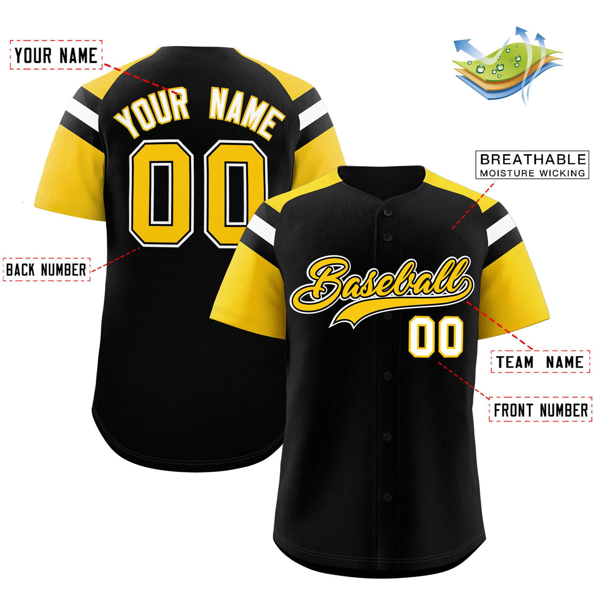 Custom Black Gold Contrast Raglan Sleeves Authentic Baseball Jersey| KXKSHOP