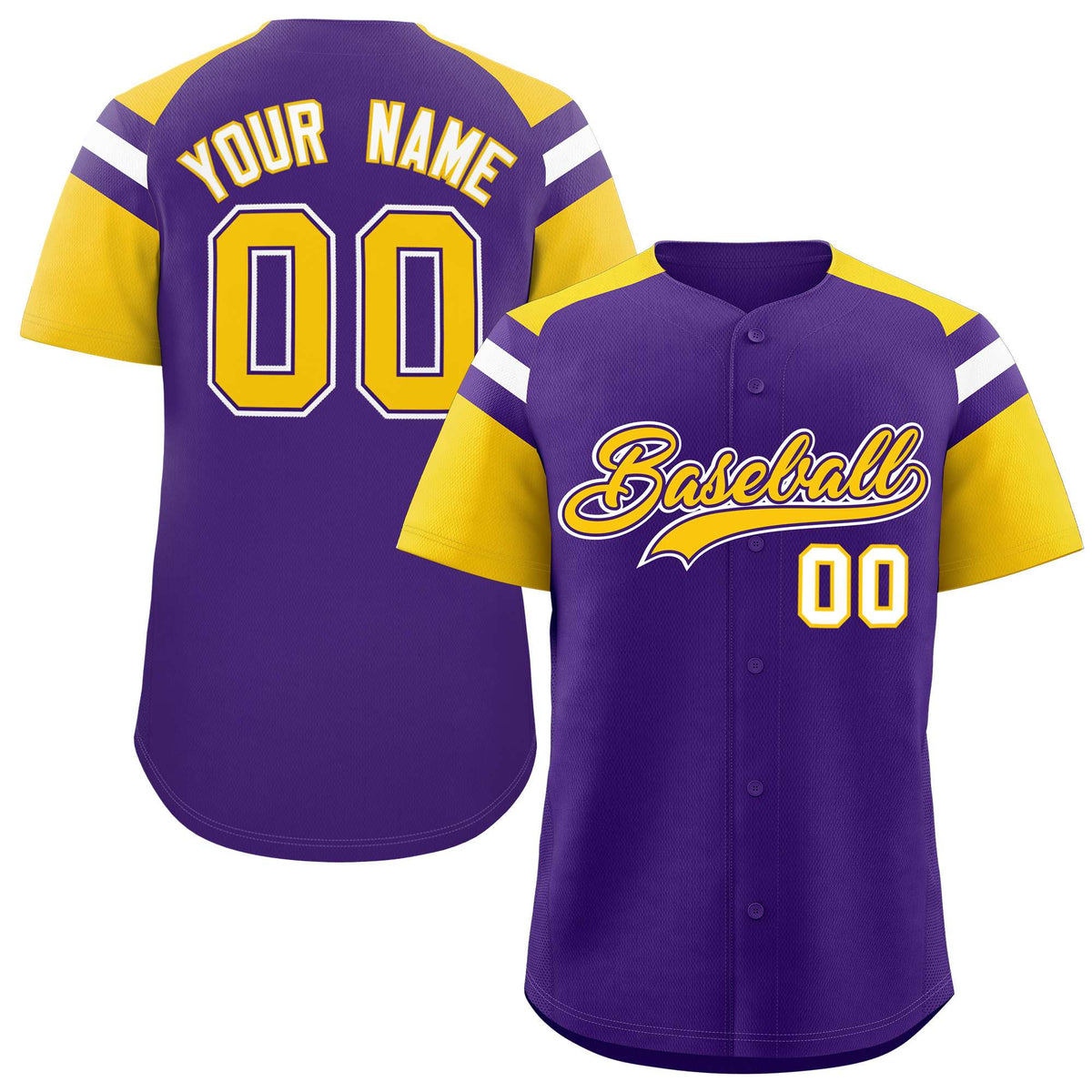 Custom Purple Gold Contrast Raglan Sleeves Authentic Baseball Jersey| KXKSHOP