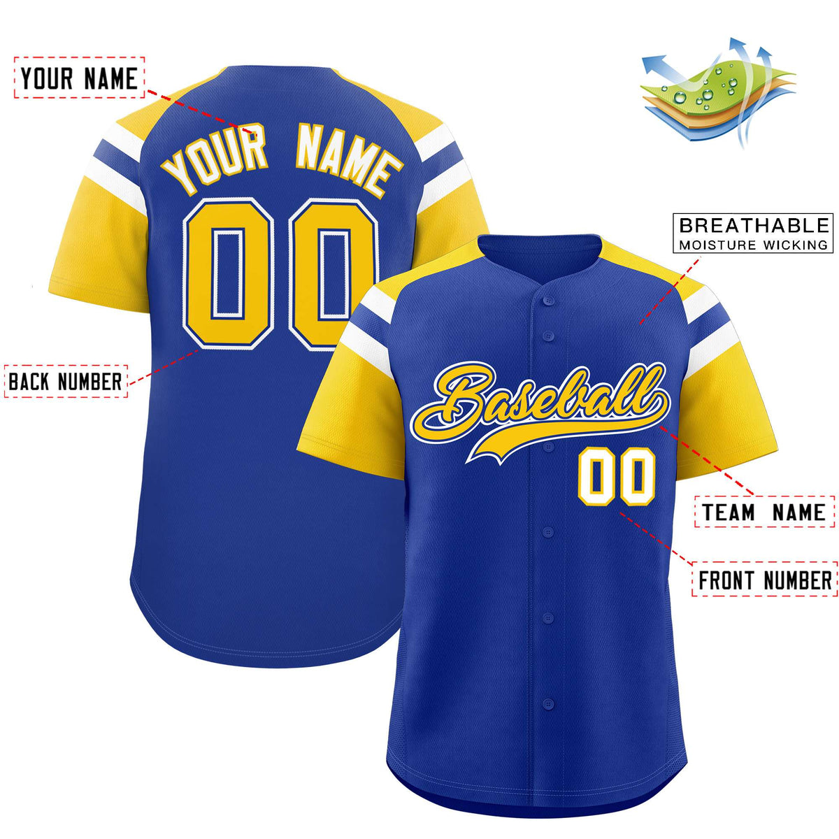 Custom Royal Gold Contrast Raglan Sleeves Authentic Baseball Jersey| KXKSHOP