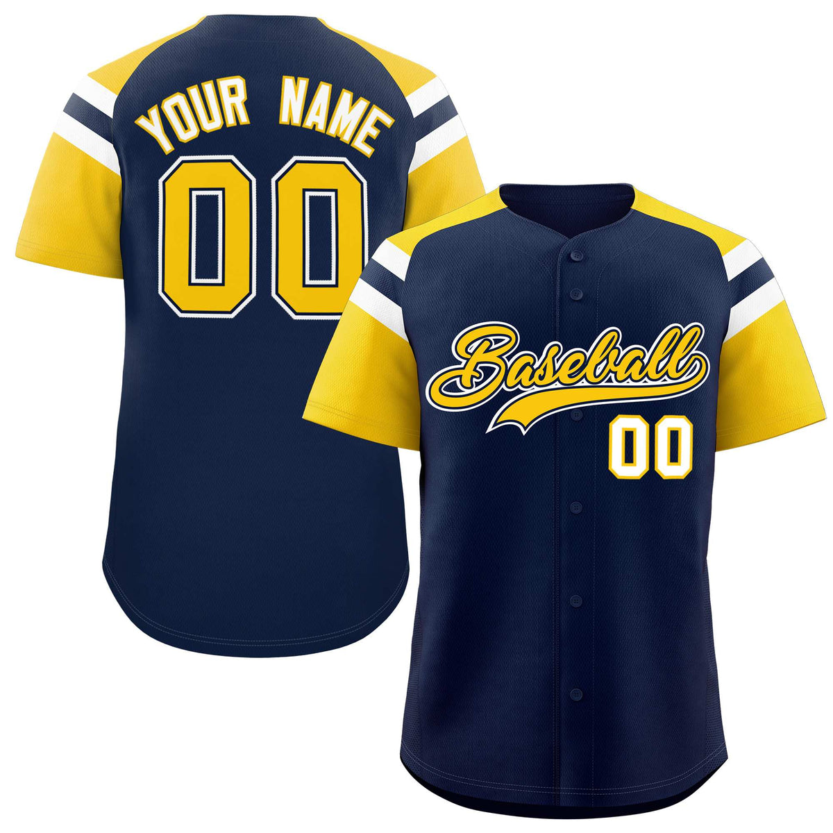 Custom Navy Gold Contrast Raglan Sleeves Authentic Baseball Jersey| KXKSHOP