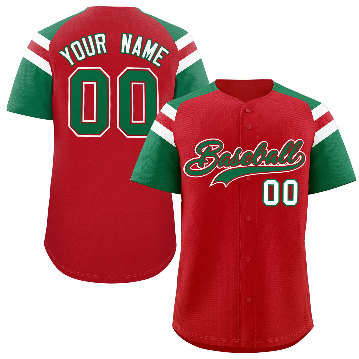Custom Red Kelly Green Contrast Raglan Sleeves Authentic Baseball Jersey| KXKSHOP