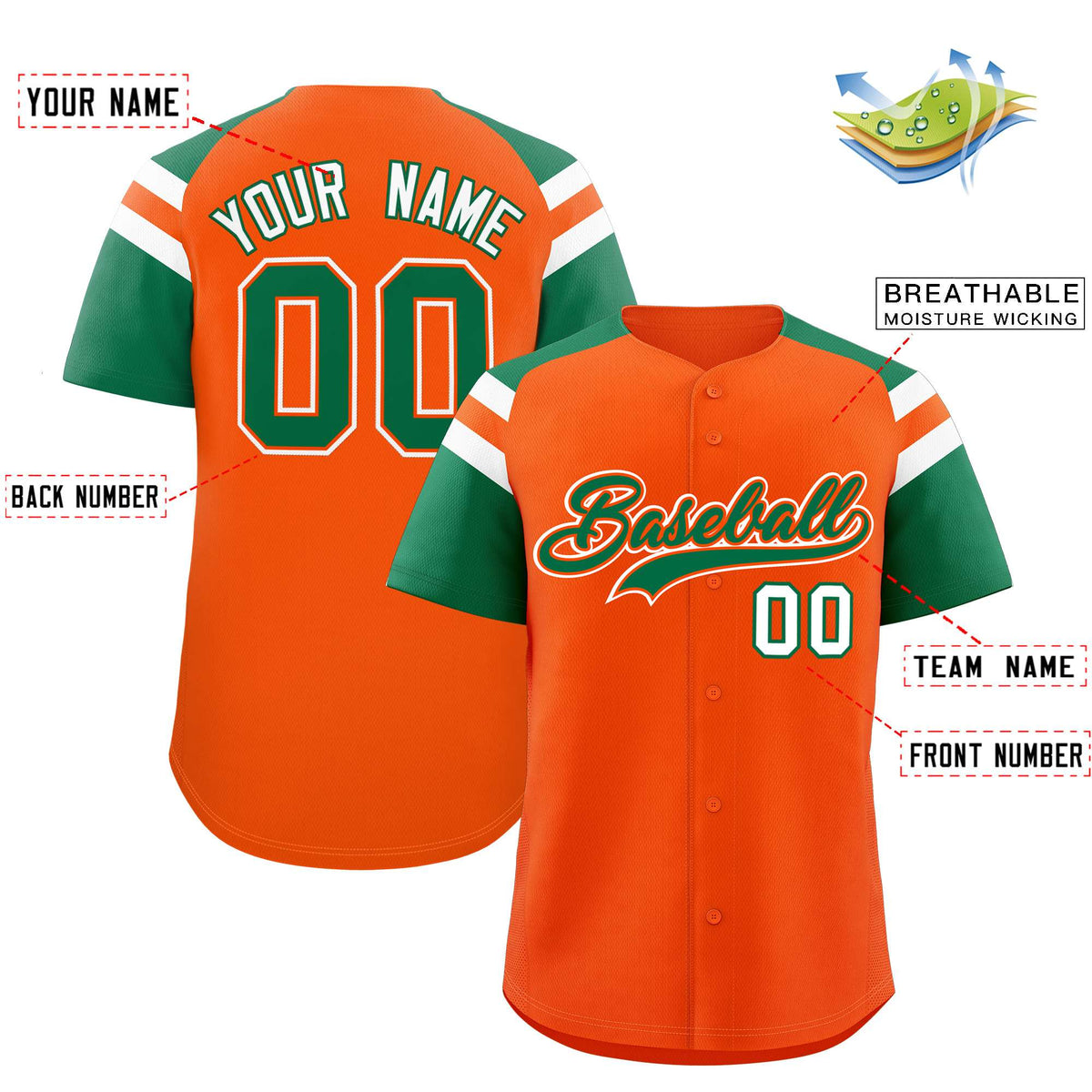Custom Orange Kelly Green Contrast Raglan Sleeves Authentic Baseball Jersey| KXKSHOP