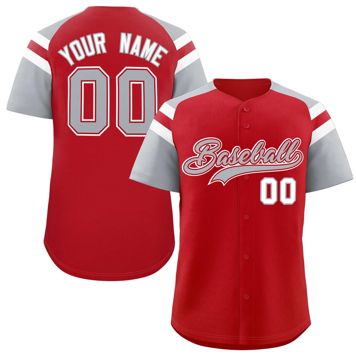 Custom Red Silver Contrast Raglan Sleeves Authentic Baseball Jersey| KXKSHOP