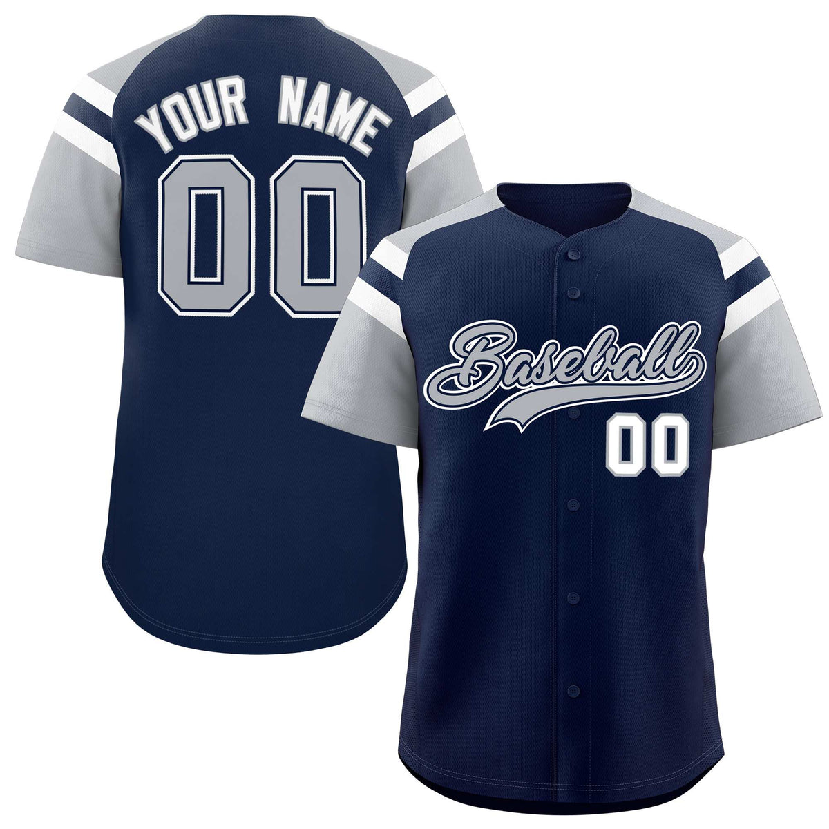 Custom Navy Silver Contrast Raglan Sleeves Authentic Baseball Jersey| KXKSHOP