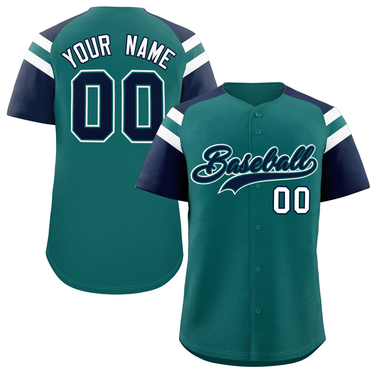 Custom Aqua Navy Contrast Raglan Sleeves Authentic Baseball Jersey| KXKSHOP