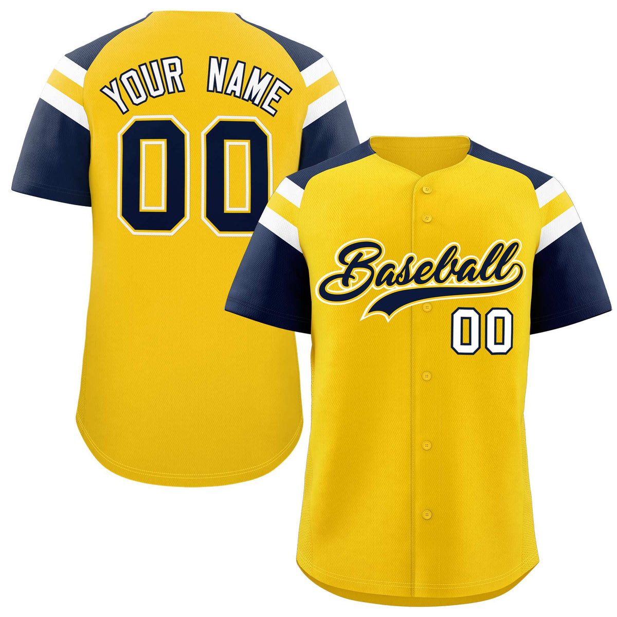 Custom Gold Navy Contrast Raglan Sleeves Authentic Baseball Jersey| KXKSHOP
