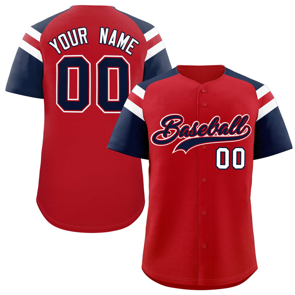 Custom Red Navy Contrast Raglan Sleeves Authentic Baseball Jersey| KXKSHOP