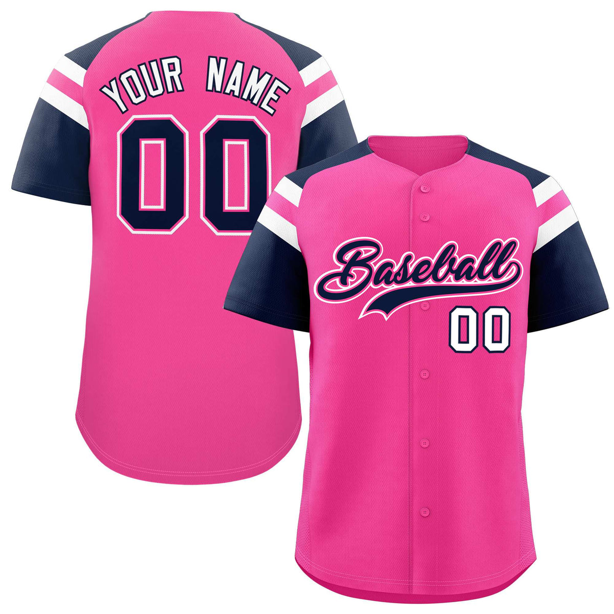 Custom Pink Navy Contrast Raglan Sleeves Authentic Baseball Jersey| KXKSHOP