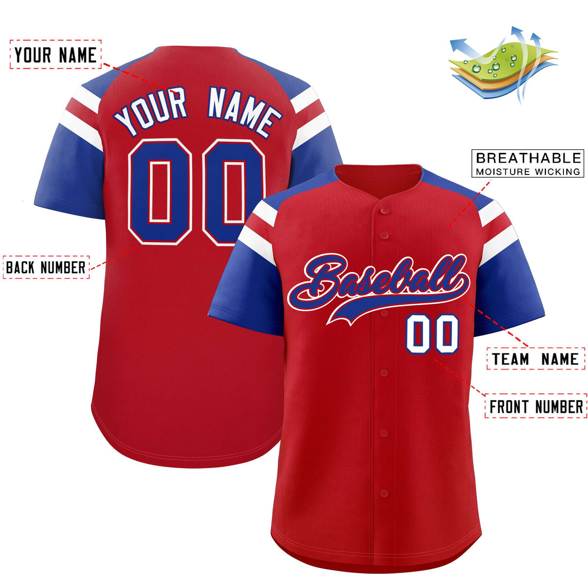 Custom Red Royal Contrast Raglan Sleeves Authentic Baseball Jersey| KXKSHOP
