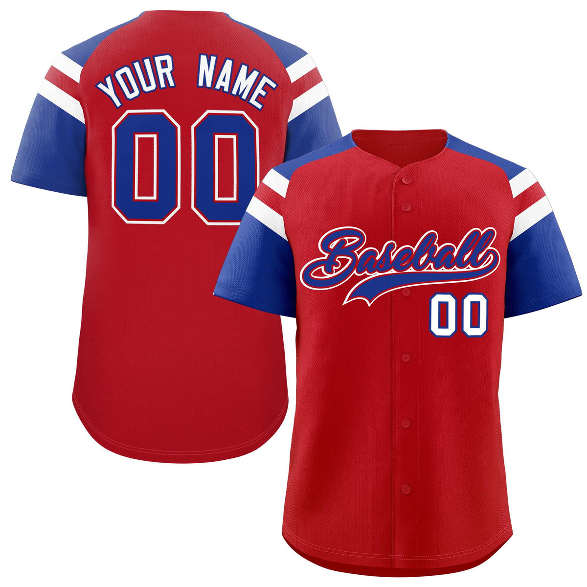 Custom Red Royal Contrast Raglan Sleeves Authentic Baseball Jersey| KXKSHOP