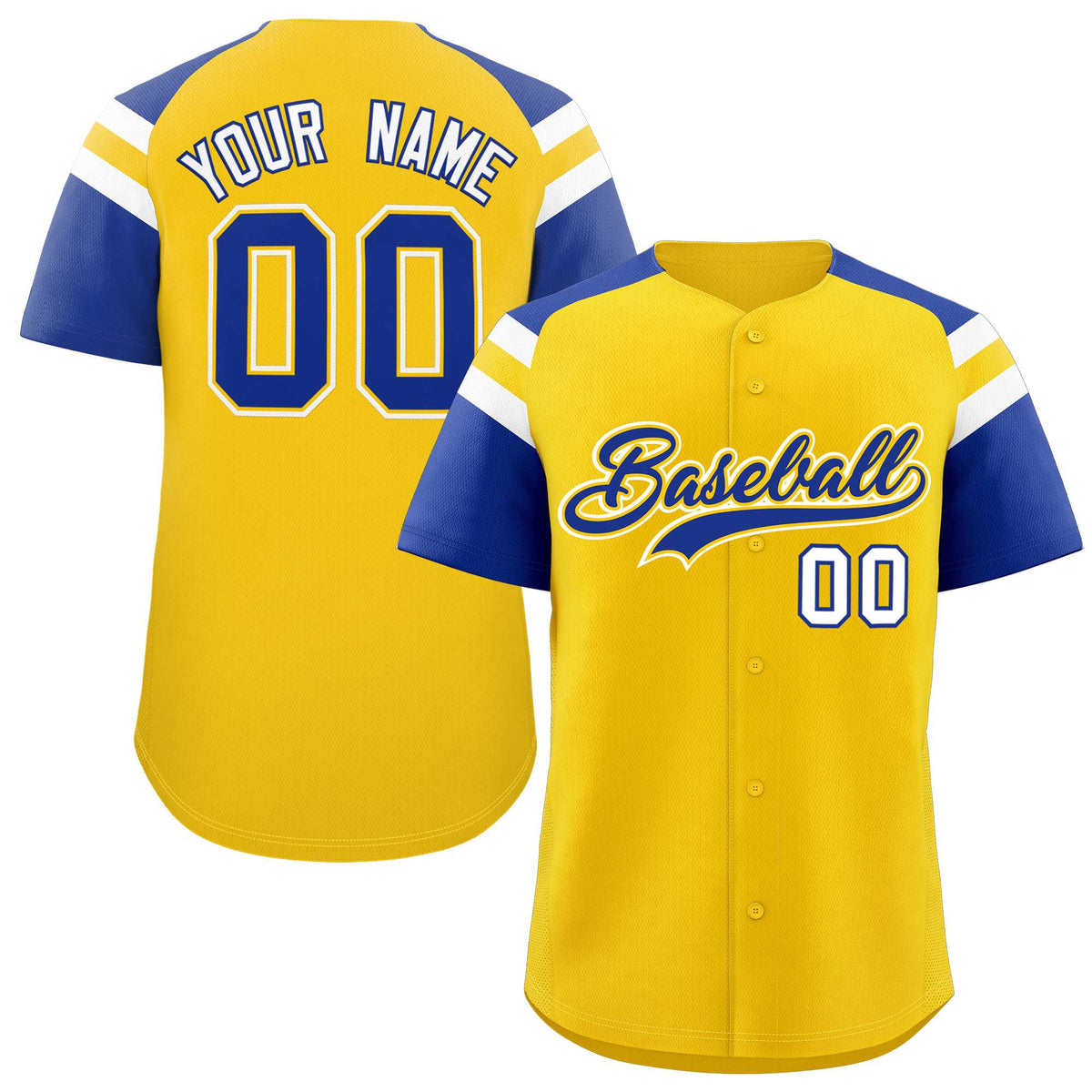 Custom Gold Royal Contrast Raglan Sleeves Authentic Baseball Jersey| KXKSHOP