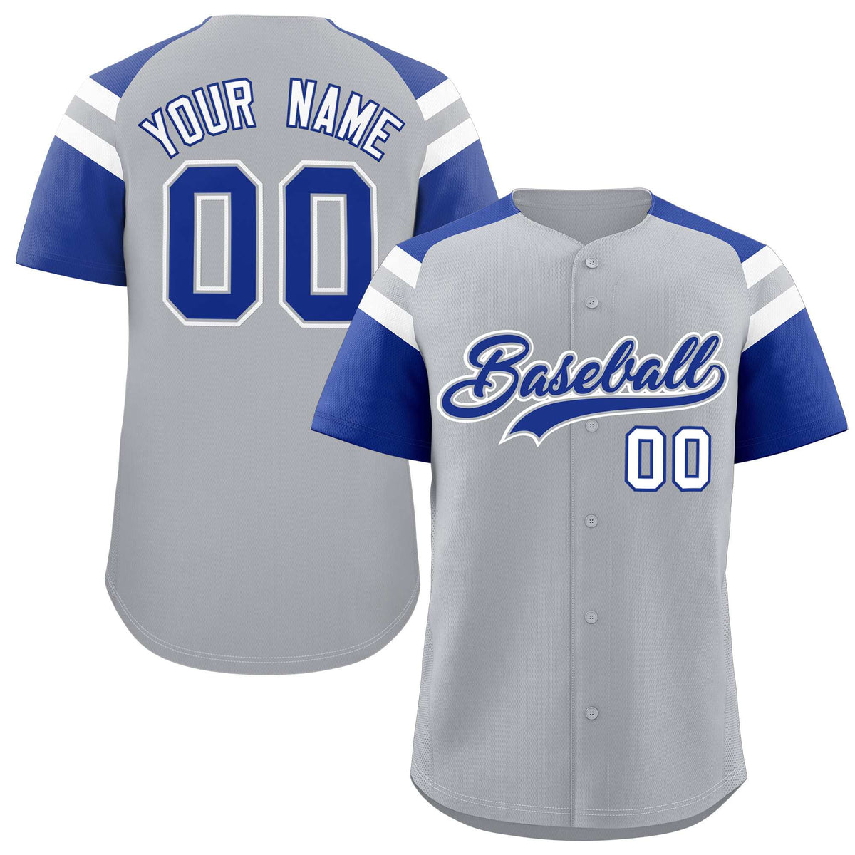 Custom Silver Royal Contrast Raglan Sleeves Authentic Baseball Jersey| KXKSHOP