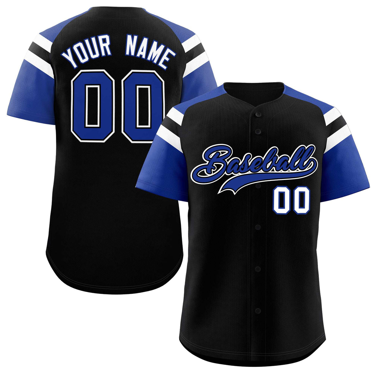 Custom Black Royal Contrast Raglan Sleeves Authentic Baseball Jersey| KXKSHOP