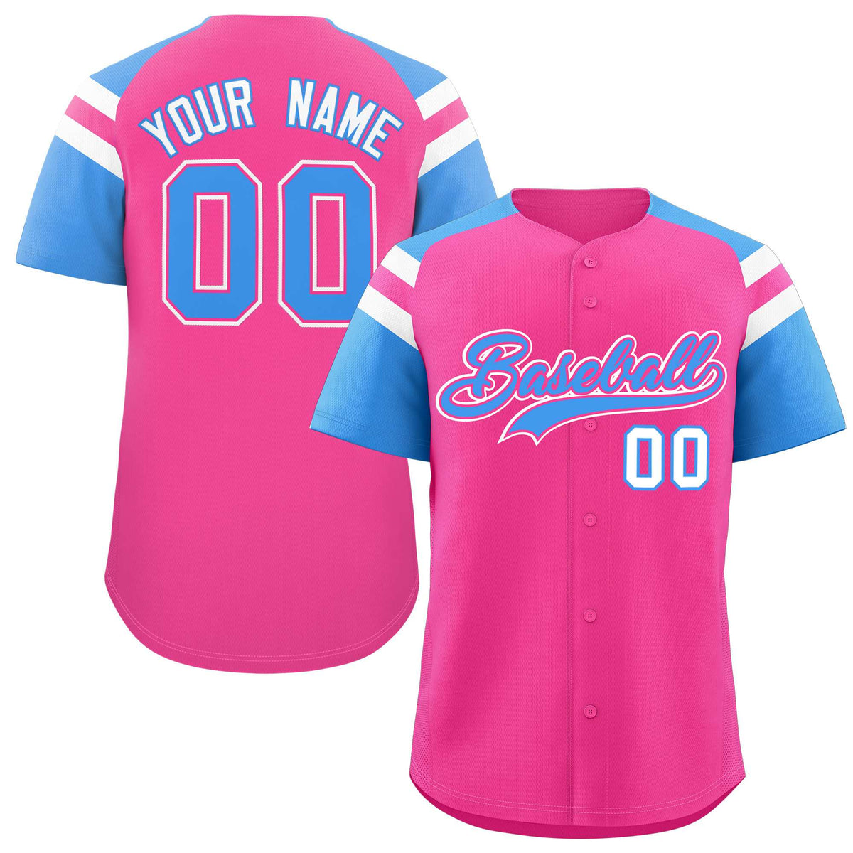 Custom Pink Powder Blue Contrast Raglan Sleeves Authentic Baseball Jersey| KXKSHOP