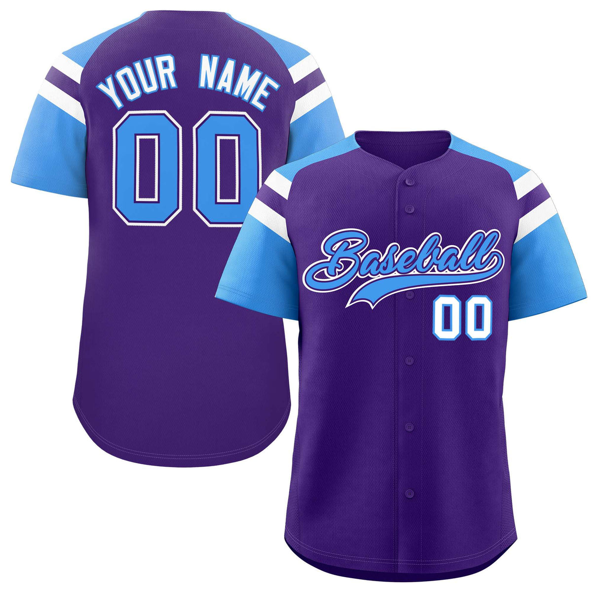 Custom Purple Powder Blue Contrast Raglan Sleeves Authentic Baseball Jersey| KXKSHOP