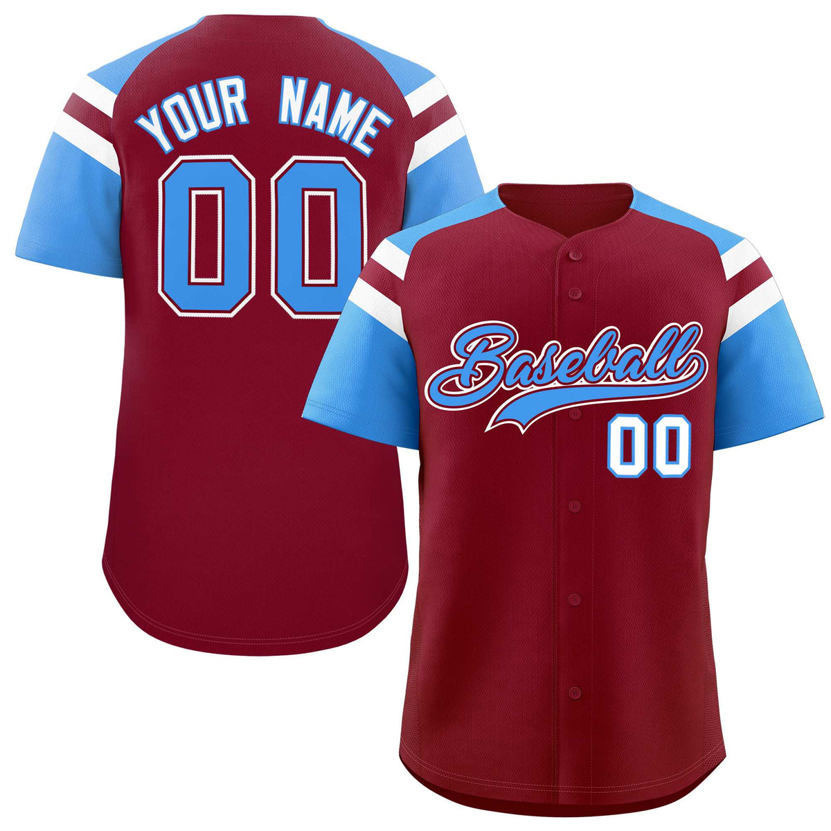Custom Crimson Powder Blue Contrast Raglan Sleeves Authentic Baseball Jersey| KXKSHOP