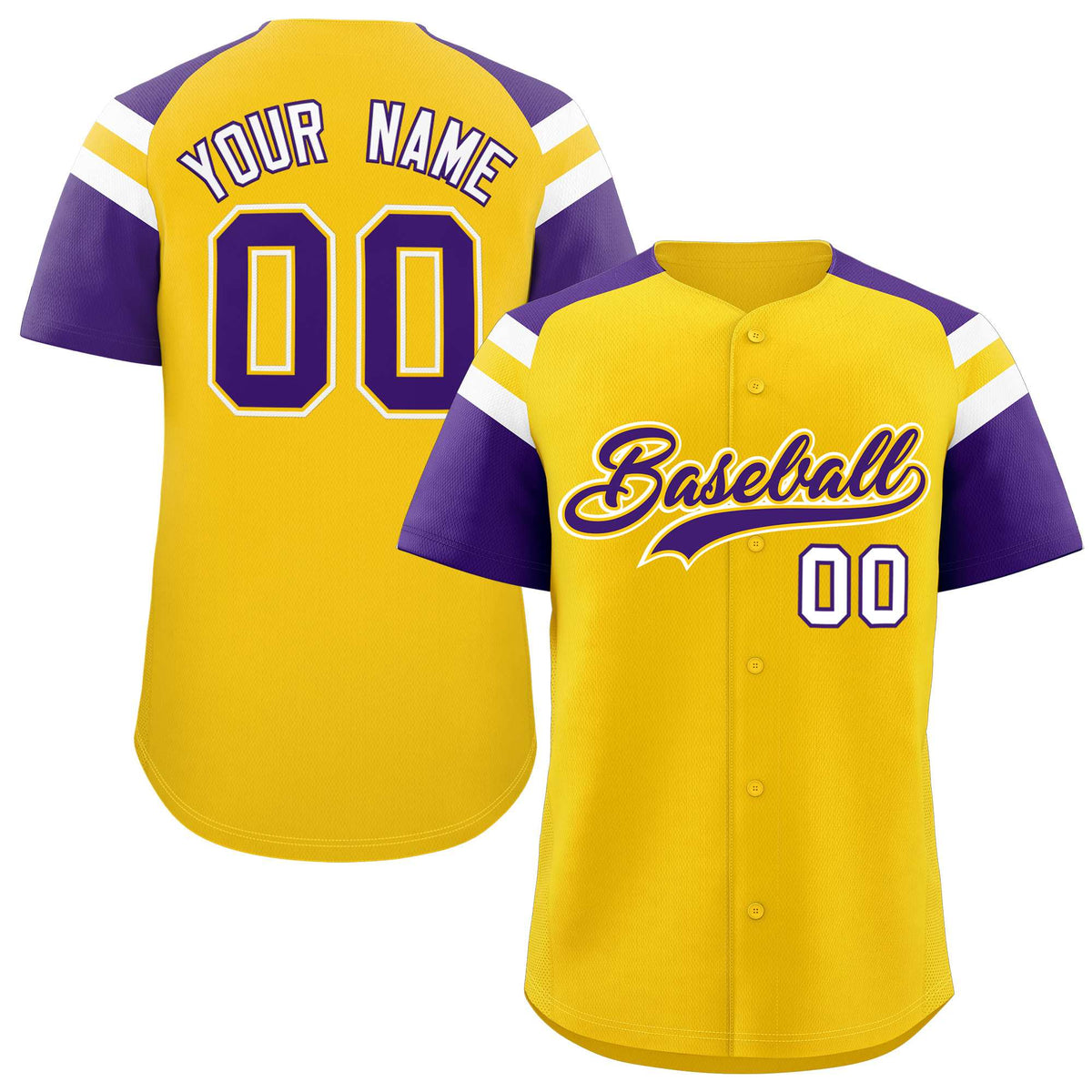 Custom Gold Purple Contrast Raglan Sleeves Authentic Baseball Jersey| KXKSHOP