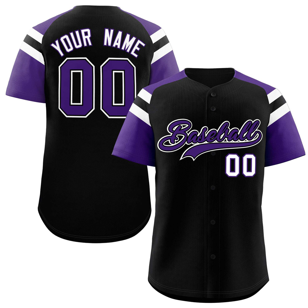 Custom Black Purple Contrast Raglan Sleeves Authentic Baseball Jersey| KXKSHOP