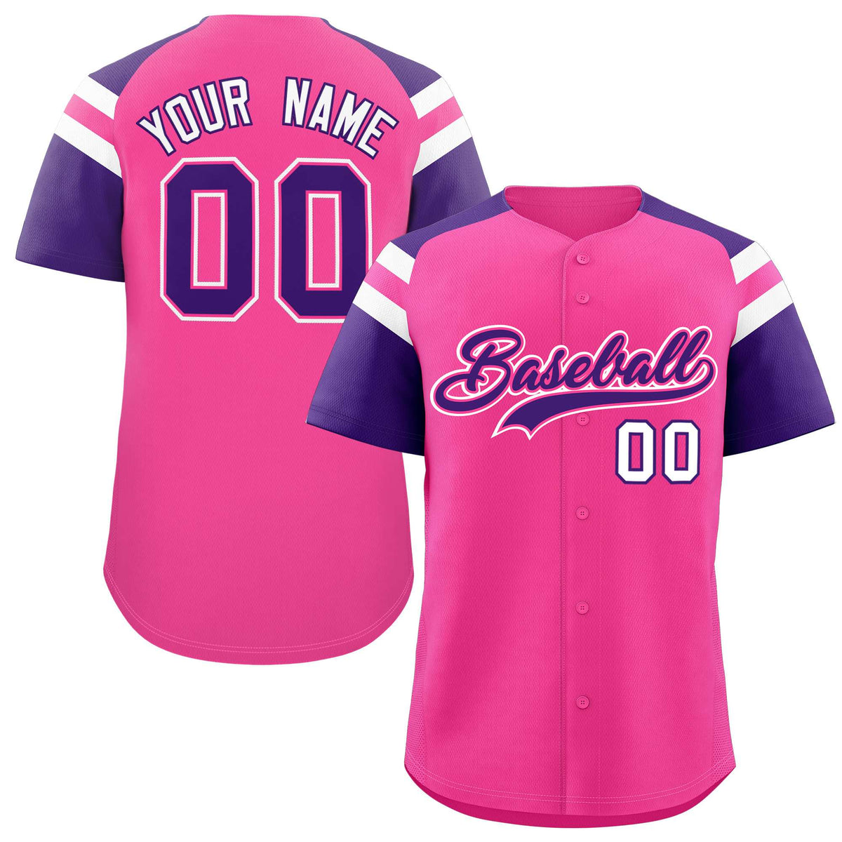 Custom Pink Purple Contrast Raglan Sleeves Authentic Baseball Jersey| KXKSHOP