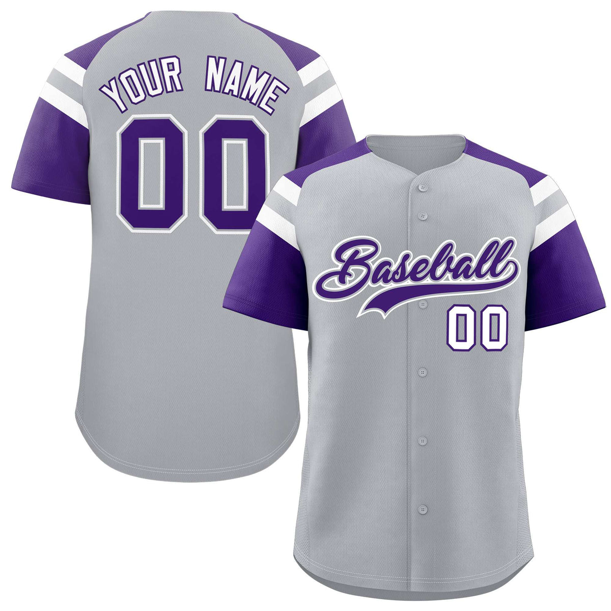 Custom Silver Purple Contrast Raglan Sleeves Authentic Baseball Jersey| KXKSHOP