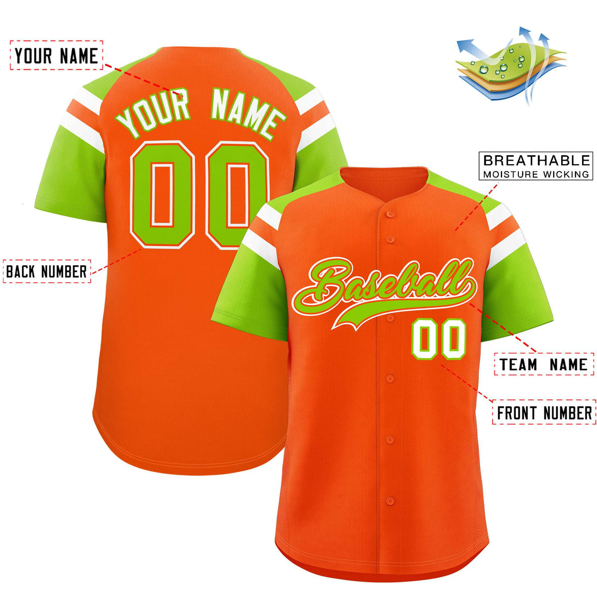Custom Orange Neon Green Contrast Raglan Sleeves Authentic Baseball Jersey| KXKSHOP