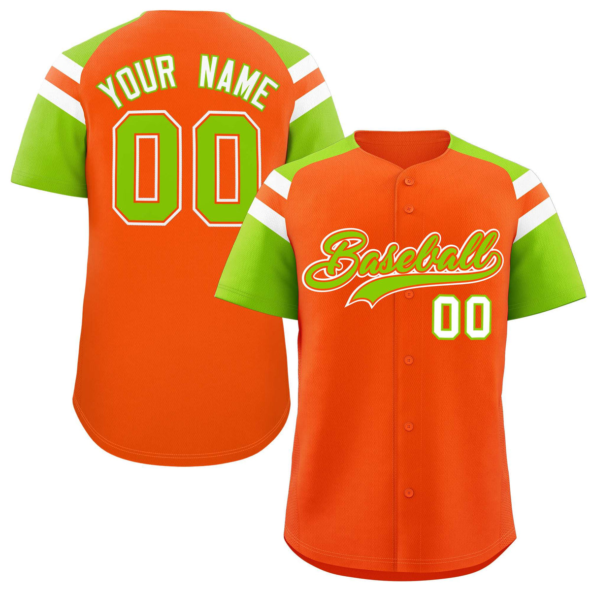 Custom Orange Neon Green Contrast Raglan Sleeves Authentic Baseball Jersey| KXKSHOP