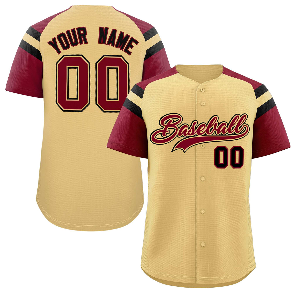 Custom Khaki Crimson Contrast Raglan Sleeves Authentic Baseball Jersey| KXKSHOP