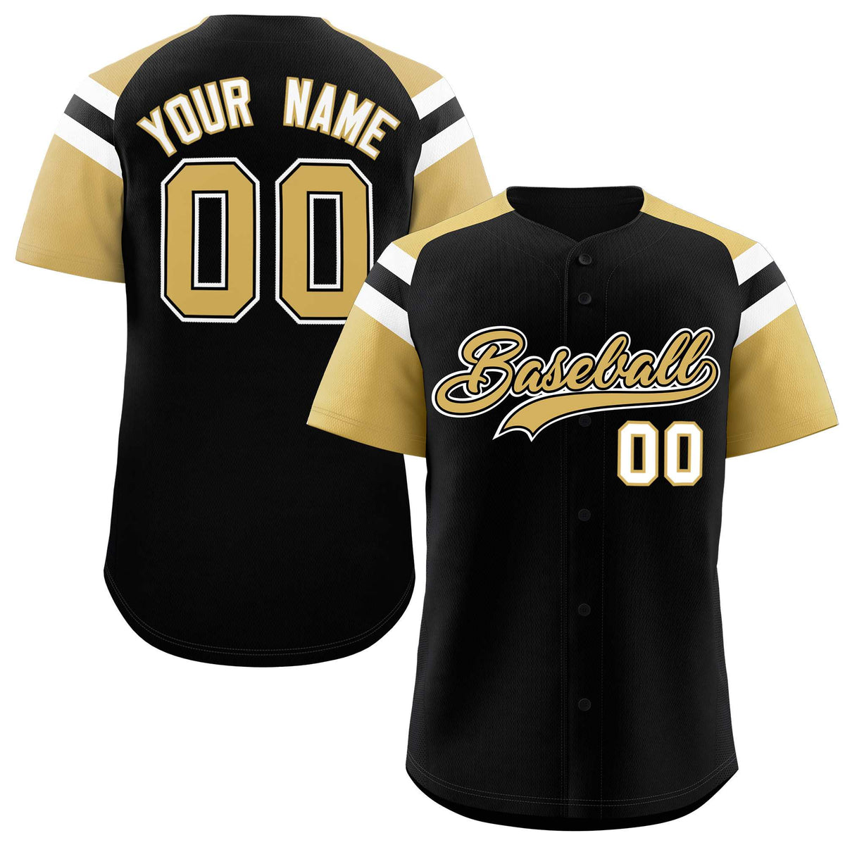 Custom Black Old Gold Contrast Raglan Sleeves Authentic Baseball Jersey| KXKSHOP