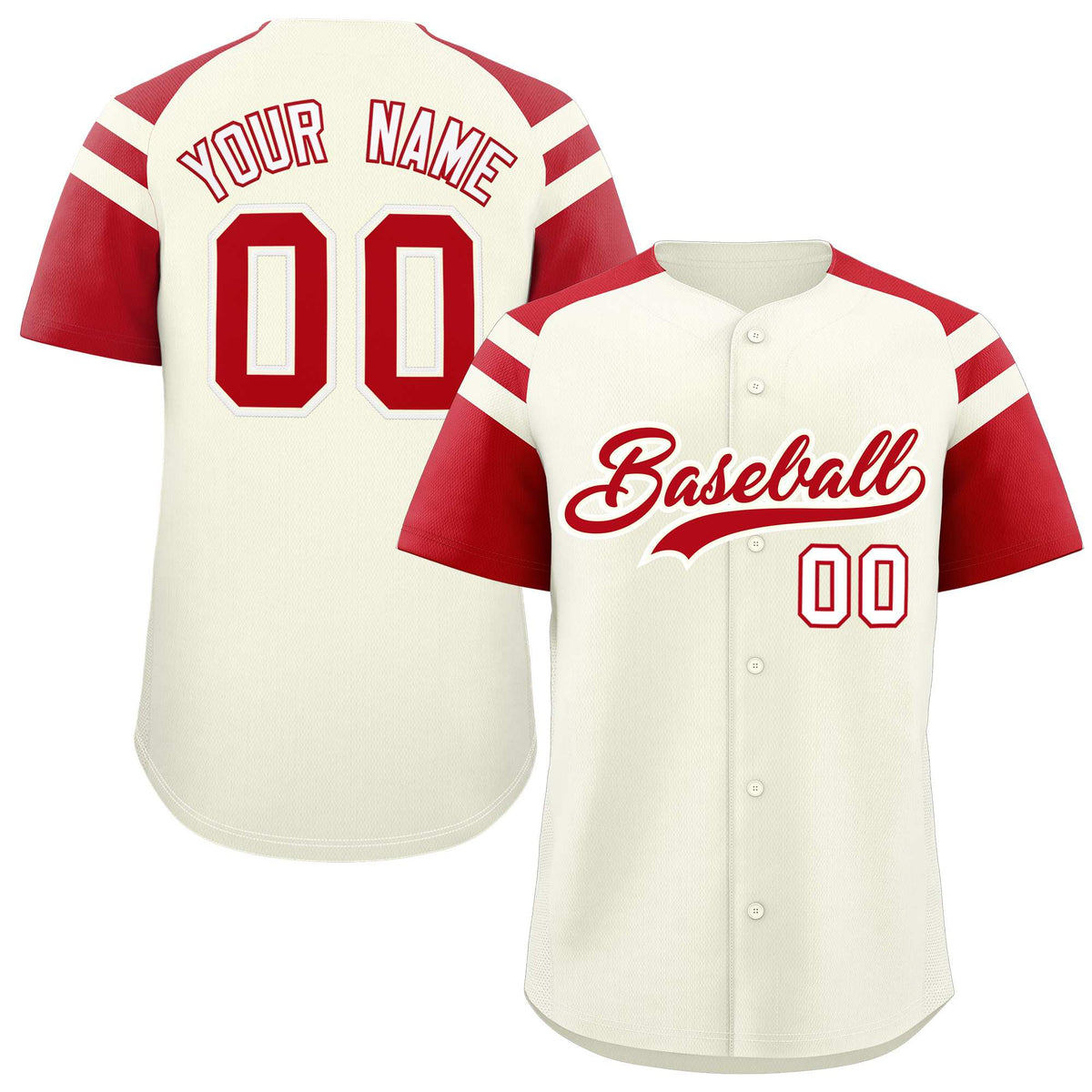 Custom Cream Red Contrast Raglan Sleeves Authentic Baseball Jersey| KXKSHOP