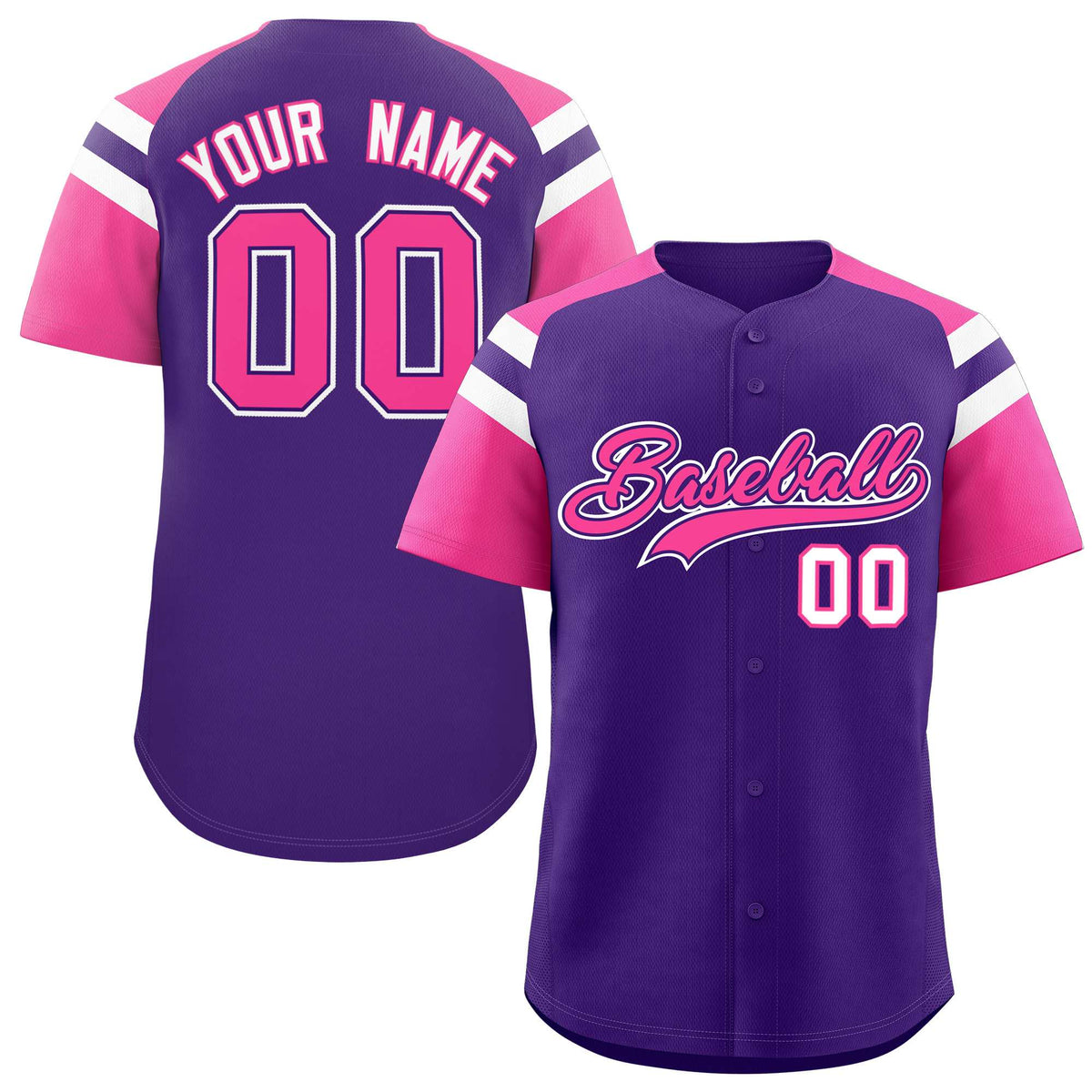 Custom Purple Pink Contrast Raglan Sleeves Authentic Baseball Jersey| KXKSHOP