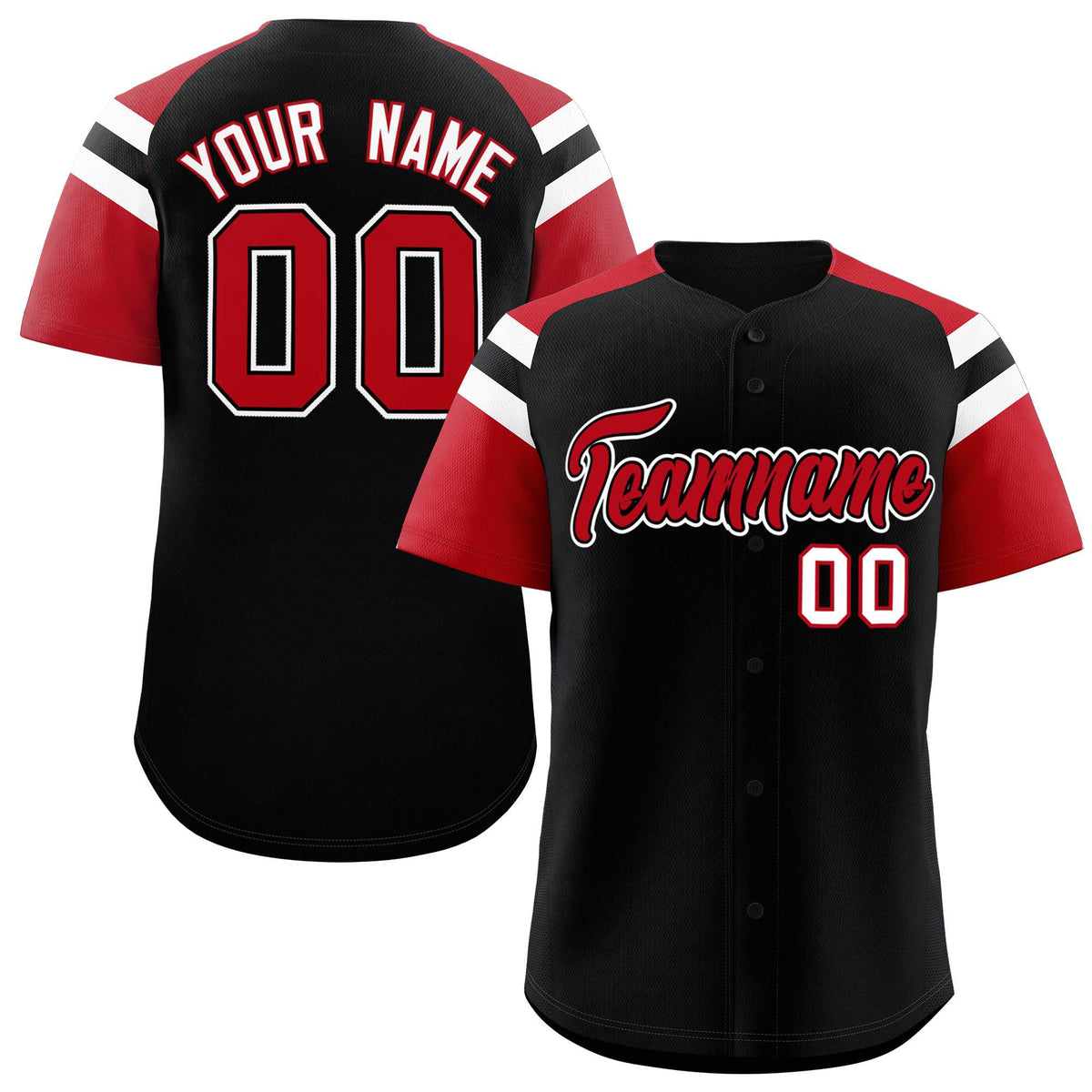 Custom Black Red Contrast Raglan Sleeves Authentic Baseball Jersey| KXKSHOP