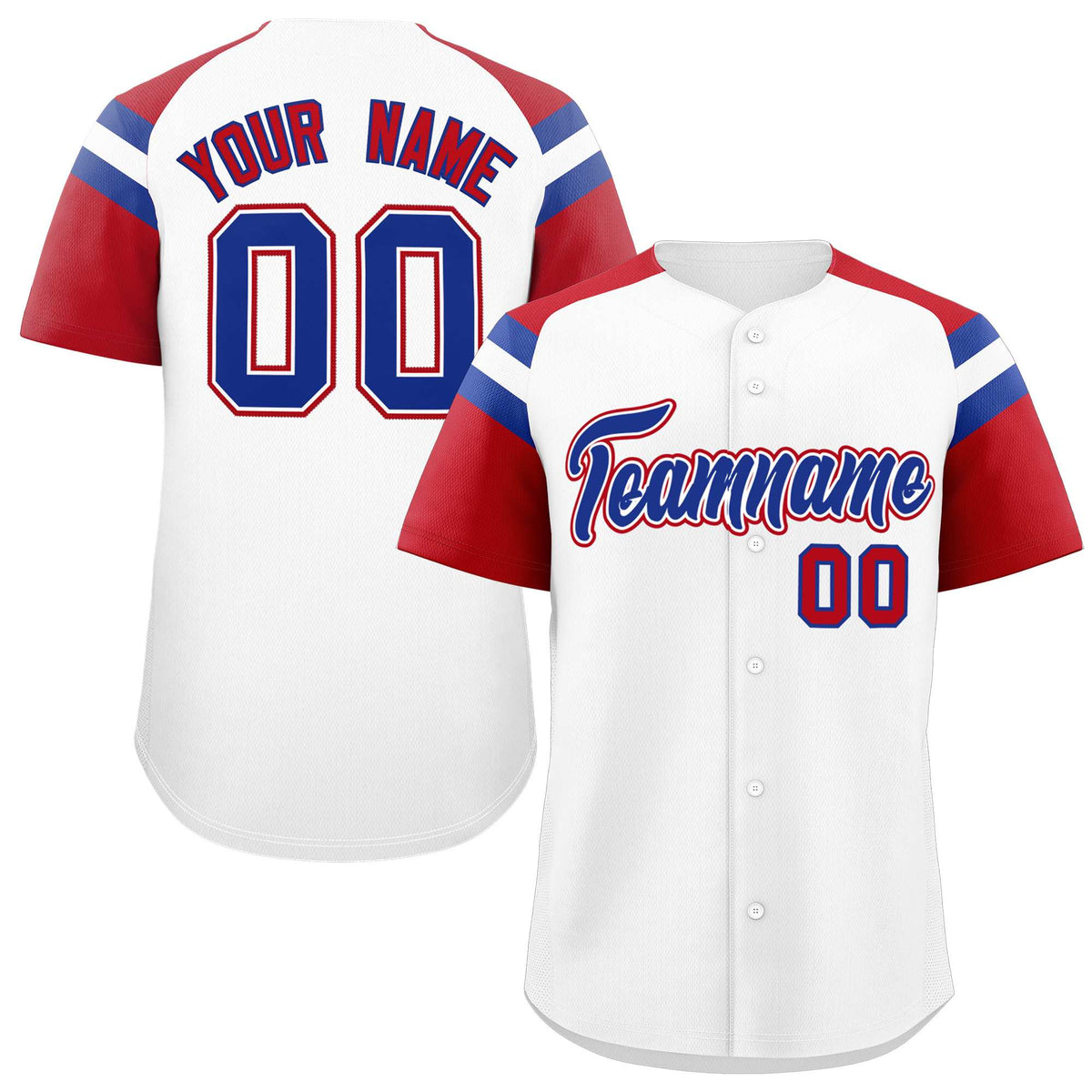 Custom White Red Contrast Raglan Sleeves Authentic Baseball Jersey| KXKSHOP