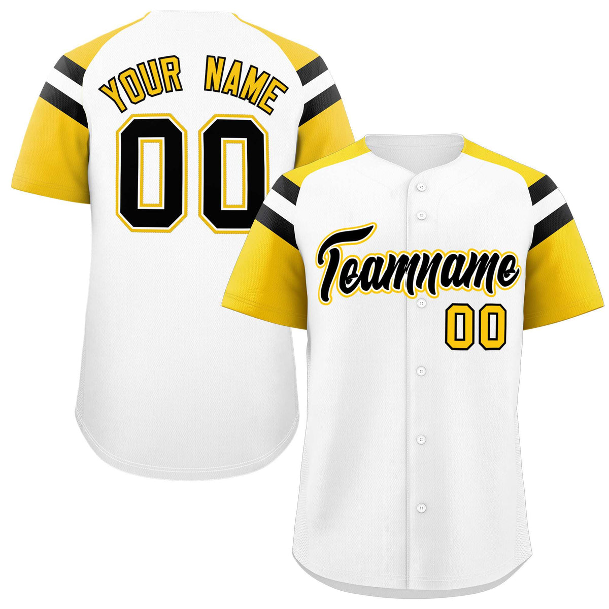 Custom White Gold Contrast Raglan Sleeves Authentic Baseball Jersey| KXKSHOP