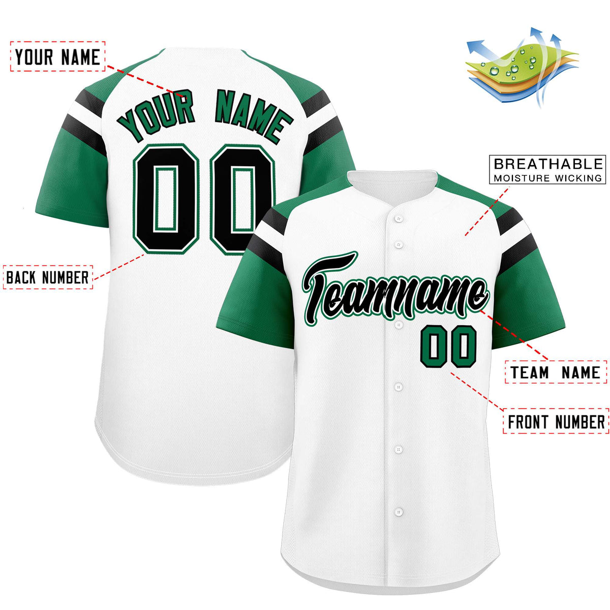 Custom White Kelly Green Contrast Raglan Sleeves Authentic Baseball Jersey| KXKSHOP