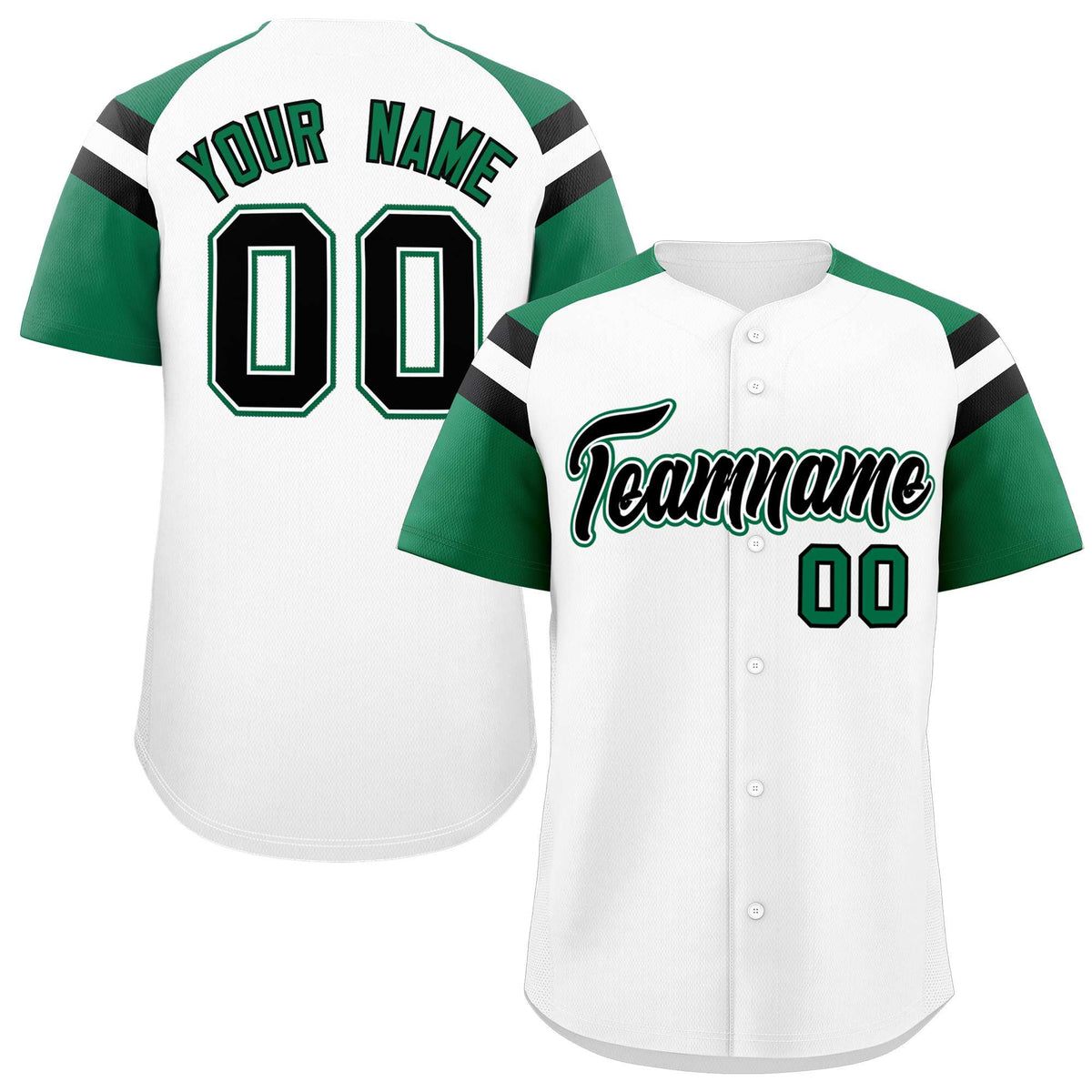 Custom White Kelly Green Contrast Raglan Sleeves Authentic Baseball Jersey| KXKSHOP