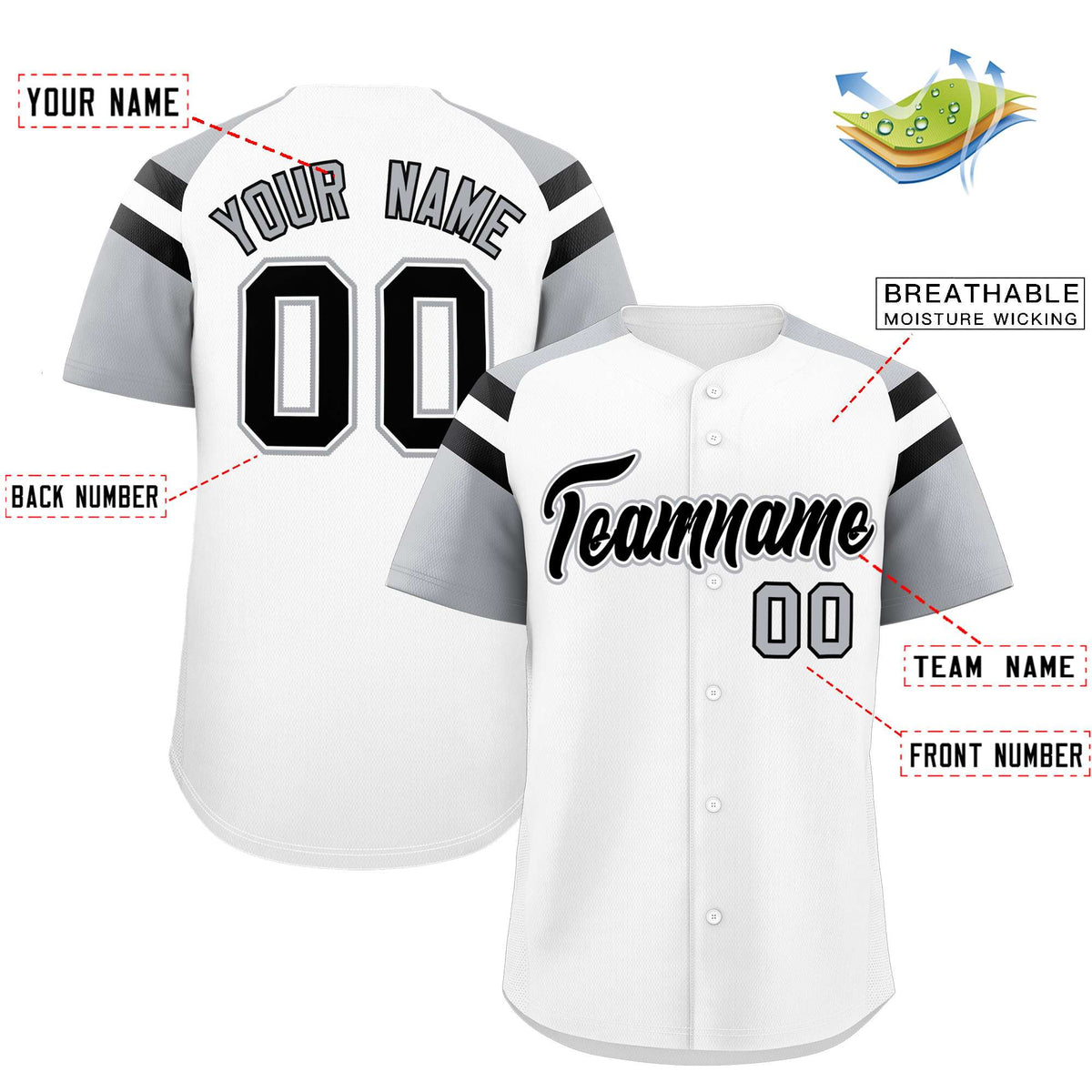 Custom White Silver Contrast Raglan Sleeves Authentic Baseball Jersey| KXKSHOP