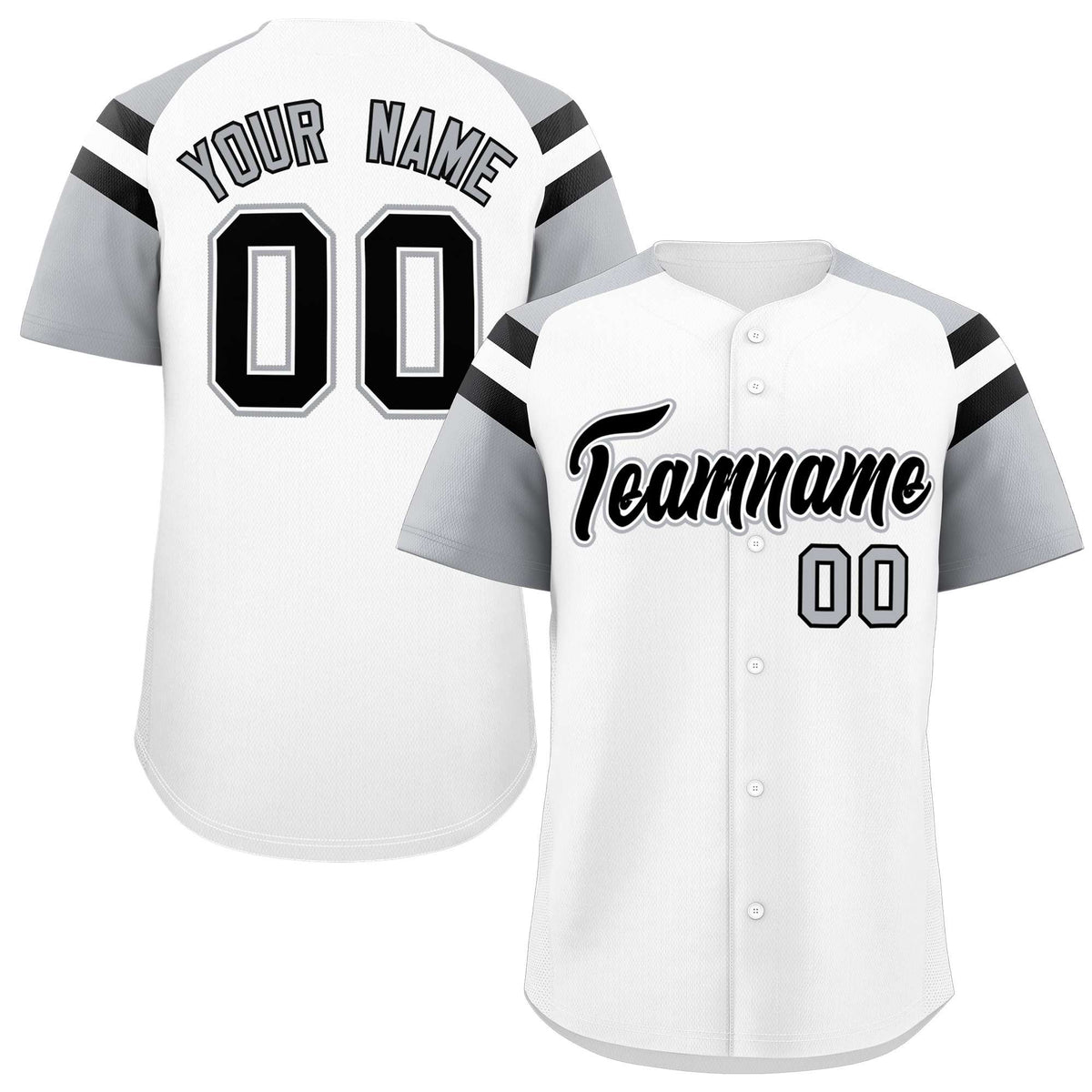 Custom White Silver Contrast Raglan Sleeves Authentic Baseball Jersey| KXKSHOP