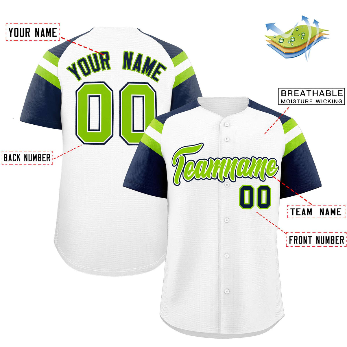 Custom White Navy Contrast Raglan Sleeves Authentic Baseball Jersey| KXKSHOP